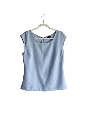 Ann Taylor Womens Light Blue Cap Sleeve Peplum Top Size 12 Back Zip Blouse